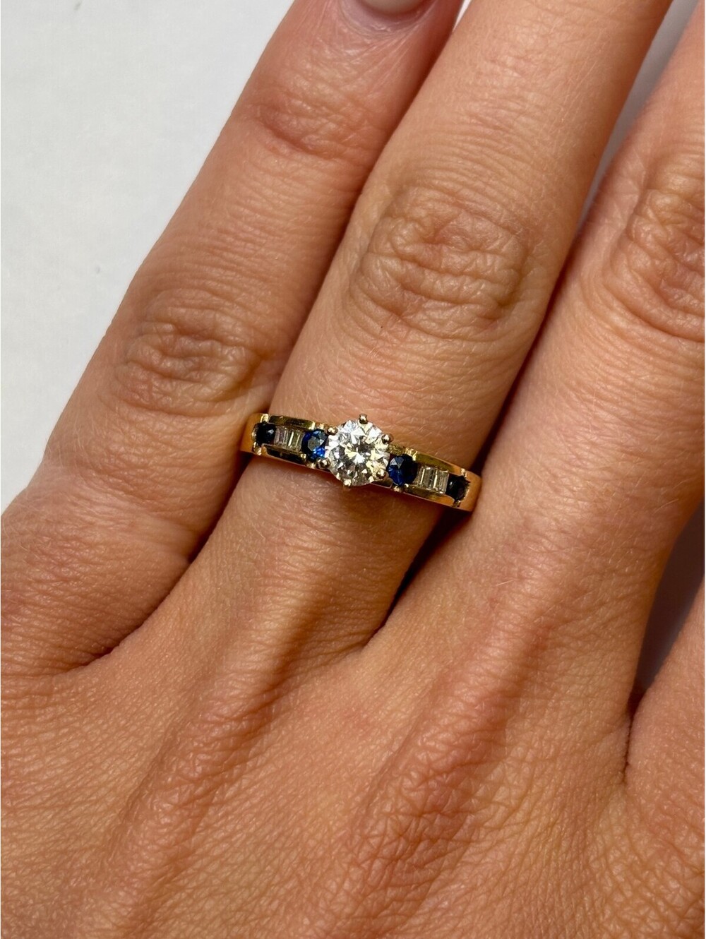 14k Yellow Gold Diamond and Sapphire Ring